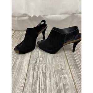 PEDRO GARCIA Paola Black Suede Sz 40/8 4" heel slide Open Toe Made in Spain